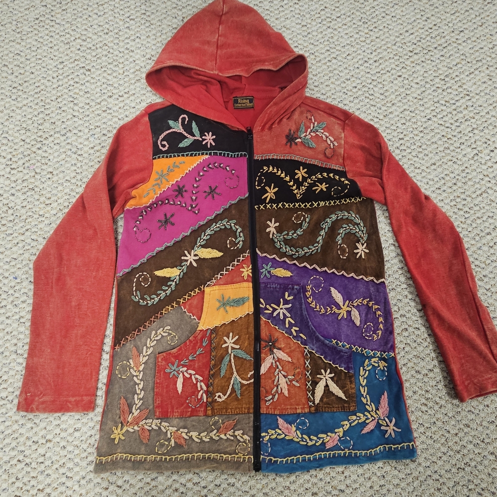 Rising International Hoodie Women's Size S Patchwork Boho Hippie